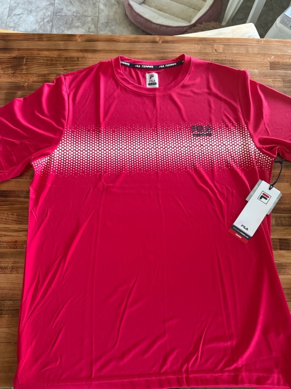 Fila Men's Bright Red Short Sleeve Athletic Tee with White Dot Chest Pattern